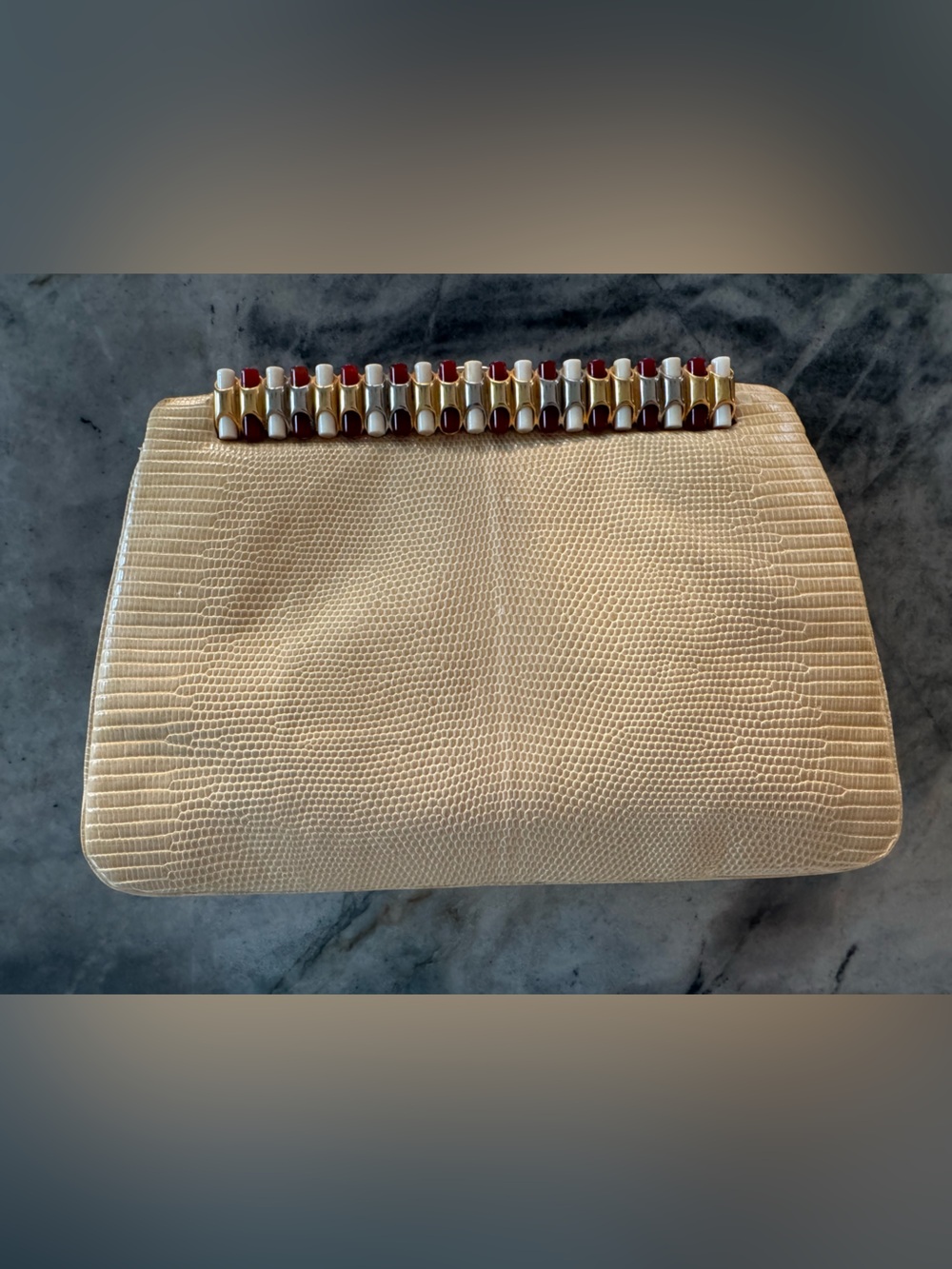 Judith Leiber Lizard-Embossed Clutch with Decorative Accent